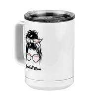 Thumbnail for Personalized Messy Bun Coffee Mug Tumbler with Handle (15 oz) - Baseball Mom - Front Left View
