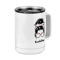 Thumbnail for Personalized Messy Bun Coffee Mug Tumbler with Handle (15 oz) - Baseball Mom - Front Right View