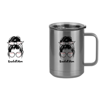 Thumbnail for Personalized Messy Bun Coffee Mug Tumbler with Handle (15 oz) - Baseball Mom - Design View
