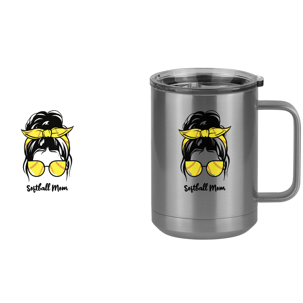 Personalized Messy Bun Coffee Mug Tumbler with Handle (15 oz) - Softball Mom - Design View