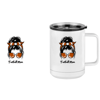 Thumbnail for Personalized Messy Bun Coffee Mug Tumbler with Handle (15 oz) - Football Mom - Design View