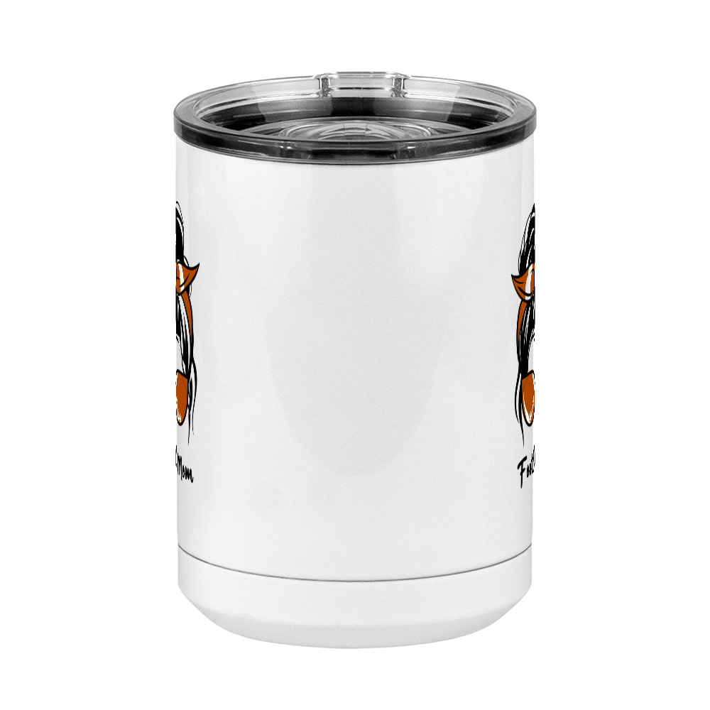 Personalized Messy Bun Coffee Mug Tumbler with Handle (15 oz) - Football Mom - Front View