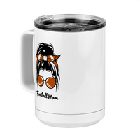 Thumbnail for Personalized Messy Bun Coffee Mug Tumbler with Handle (15 oz) - Football Mom - Front Left View