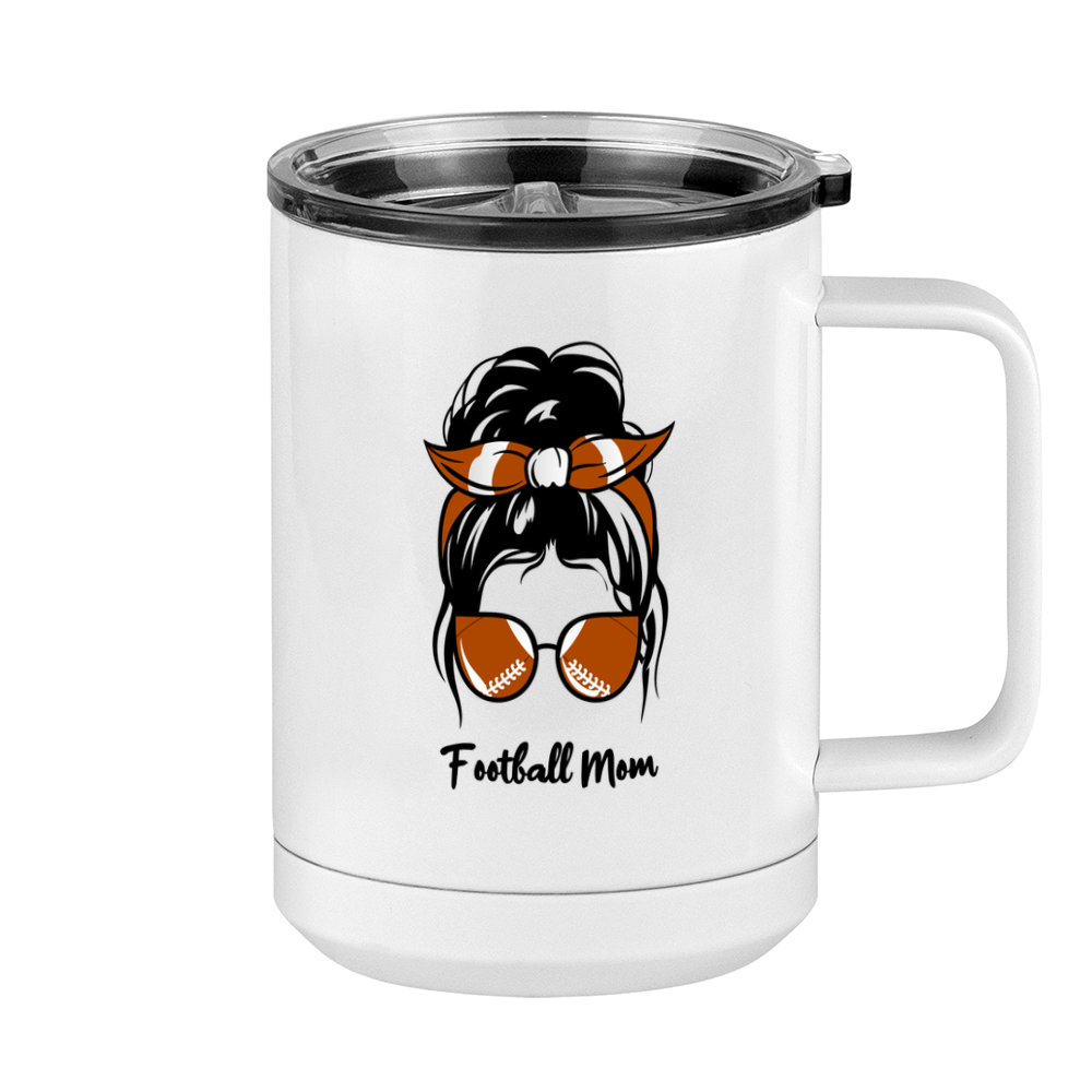Personalized Messy Bun Coffee Mug Tumbler with Handle (15 oz) - Football Mom - Right View