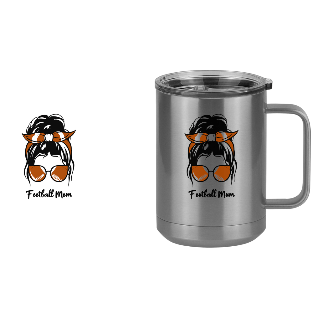 Personalized Messy Bun Coffee Mug Tumbler with Handle (15 oz) - Football Mom - Design View