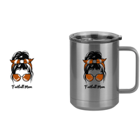 Thumbnail for Personalized Messy Bun Coffee Mug Tumbler with Handle (15 oz) - Football Mom - Design View