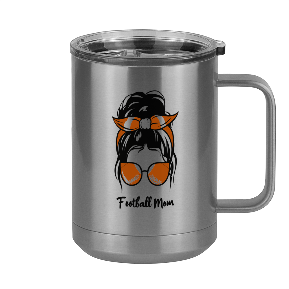 Personalized Messy Bun Coffee Mug Tumbler with Handle (15 oz) - Football Mom - Right View