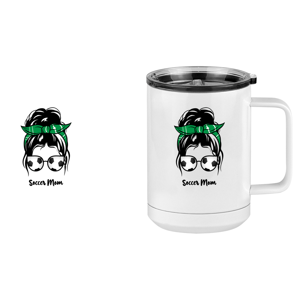 Personalized Messy Bun Coffee Mug Tumbler with Handle (15 oz) - Soccer Mom - Design View