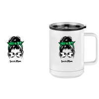 Thumbnail for Personalized Messy Bun Coffee Mug Tumbler with Handle (15 oz) - Soccer Mom - Design View
