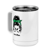 Thumbnail for Personalized Messy Bun Coffee Mug Tumbler with Handle (15 oz) - Soccer Mom - Front Left View