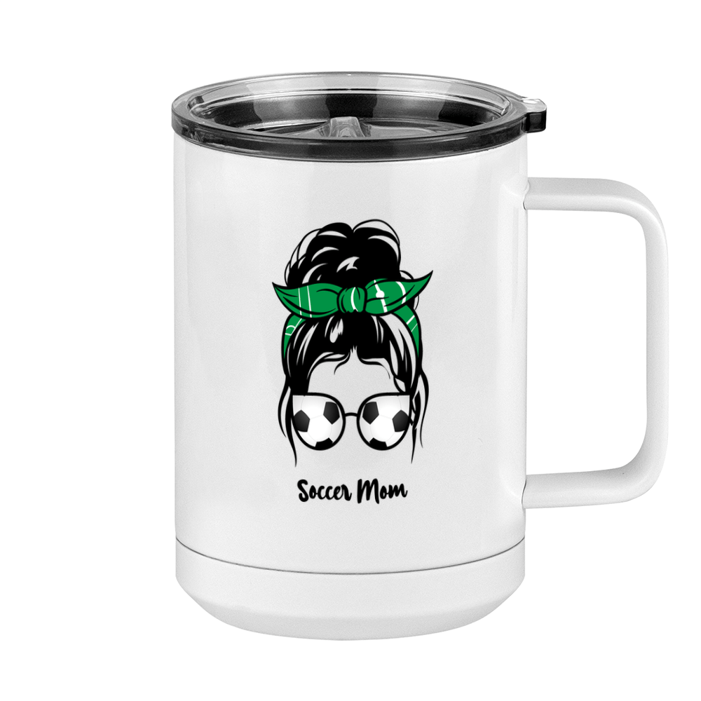 Personalized Messy Bun Coffee Mug Tumbler with Handle (15 oz) - Soccer Mom - Right View