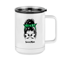 Thumbnail for Personalized Messy Bun Coffee Mug Tumbler with Handle (15 oz) - Soccer Mom - Right View