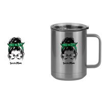 Thumbnail for Personalized Messy Bun Coffee Mug Tumbler with Handle (15 oz) - Soccer Mom - Design View