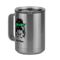 Thumbnail for Personalized Messy Bun Coffee Mug Tumbler with Handle (15 oz) - Soccer Mom - Front Left View