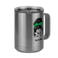 Thumbnail for Personalized Messy Bun Coffee Mug Tumbler with Handle (15 oz) - Soccer Mom - Front Right View