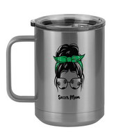 Thumbnail for Personalized Messy Bun Coffee Mug Tumbler with Handle (15 oz) - Soccer Mom - Left View