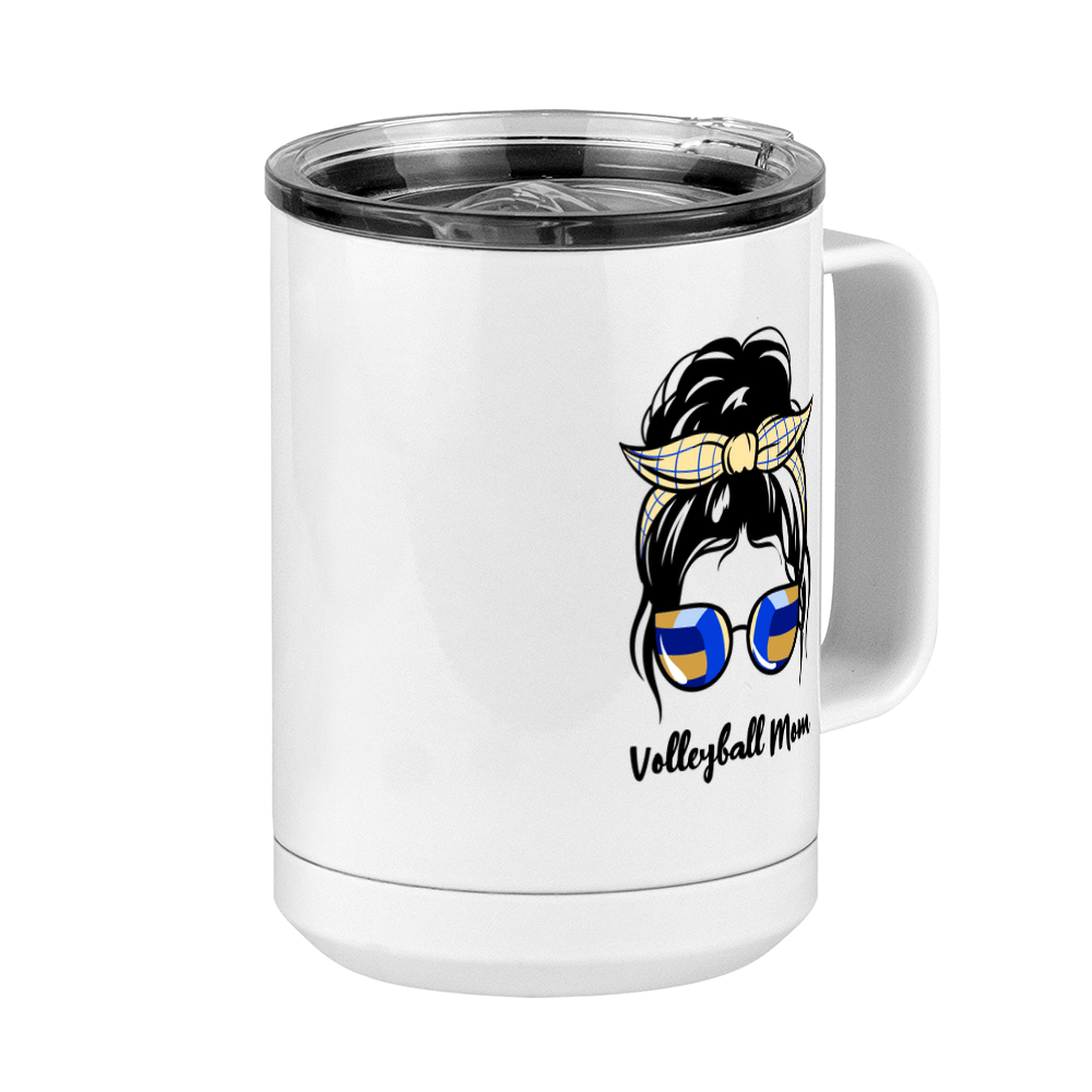 Personalized Messy Bun Coffee Mug Tumbler with Handle (15 oz) - Volleyball Mom - Front Right View