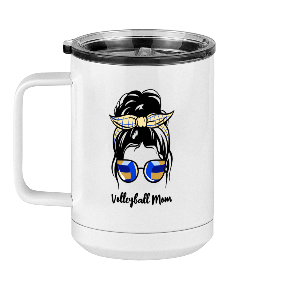 Personalized Messy Bun Coffee Mug Tumbler with Handle (15 oz) - Volleyball Mom - Left View