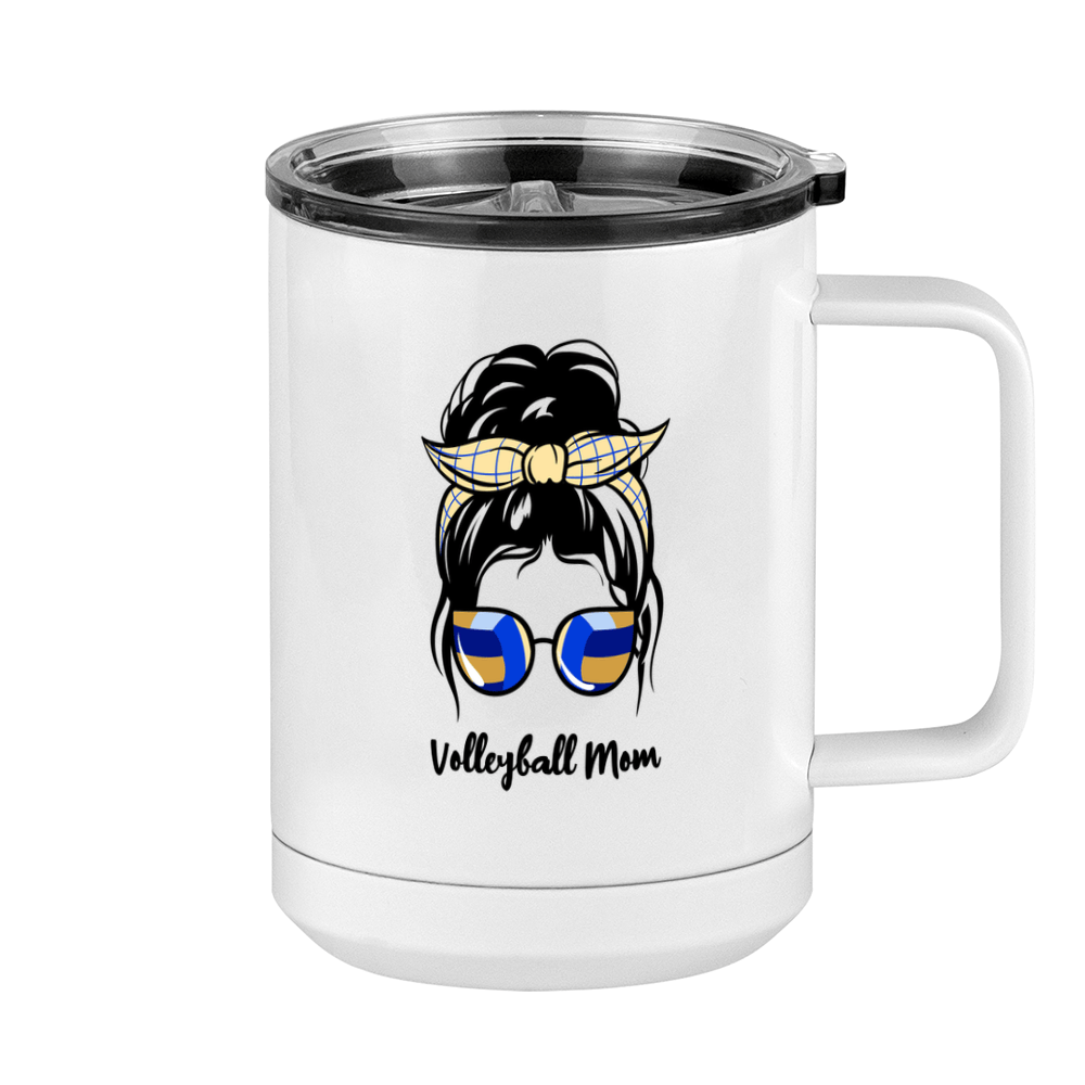 Personalized Messy Bun Coffee Mug Tumbler with Handle (15 oz) - Volleyball Mom - Right View