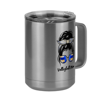 Thumbnail for Personalized Messy Bun Coffee Mug Tumbler with Handle (15 oz) - Volleyball Mom - Front Right View
