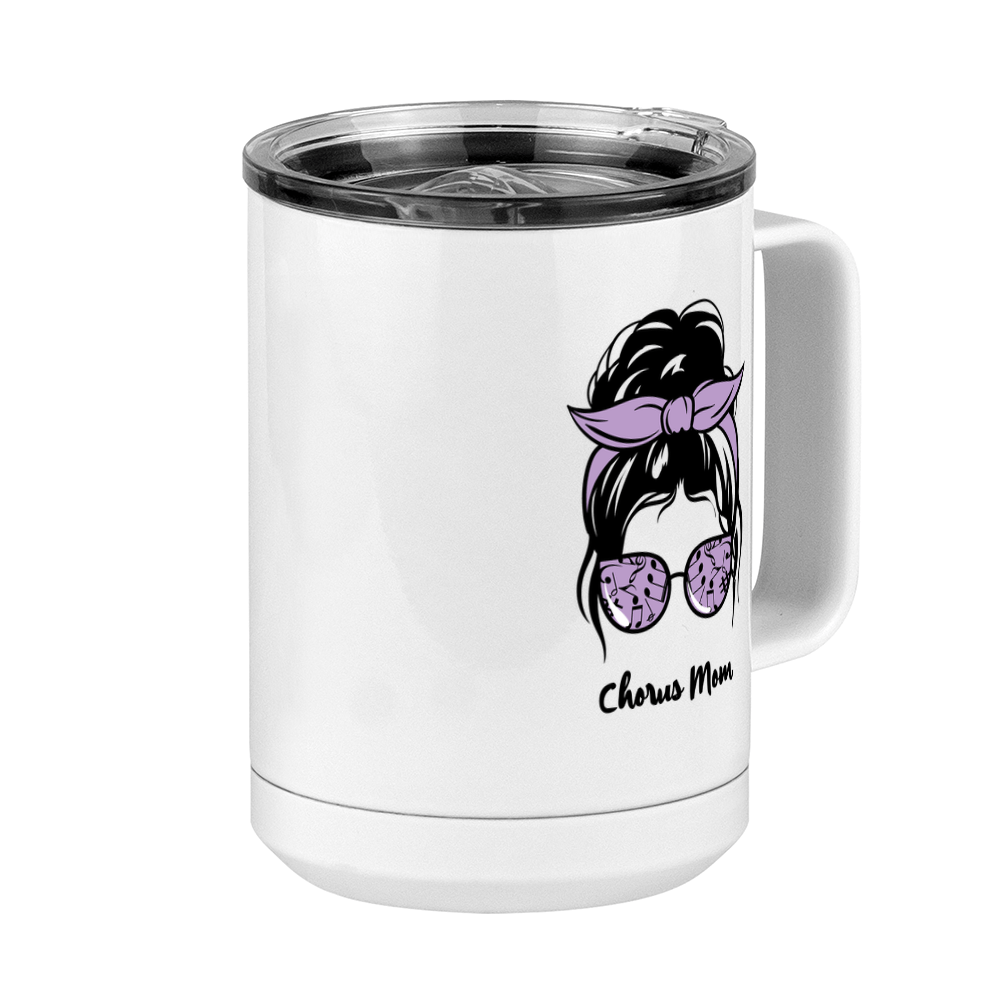 Personalized Messy Bun Coffee Mug Tumbler with Handle (15 oz) - Chorus Mom - Front Right View