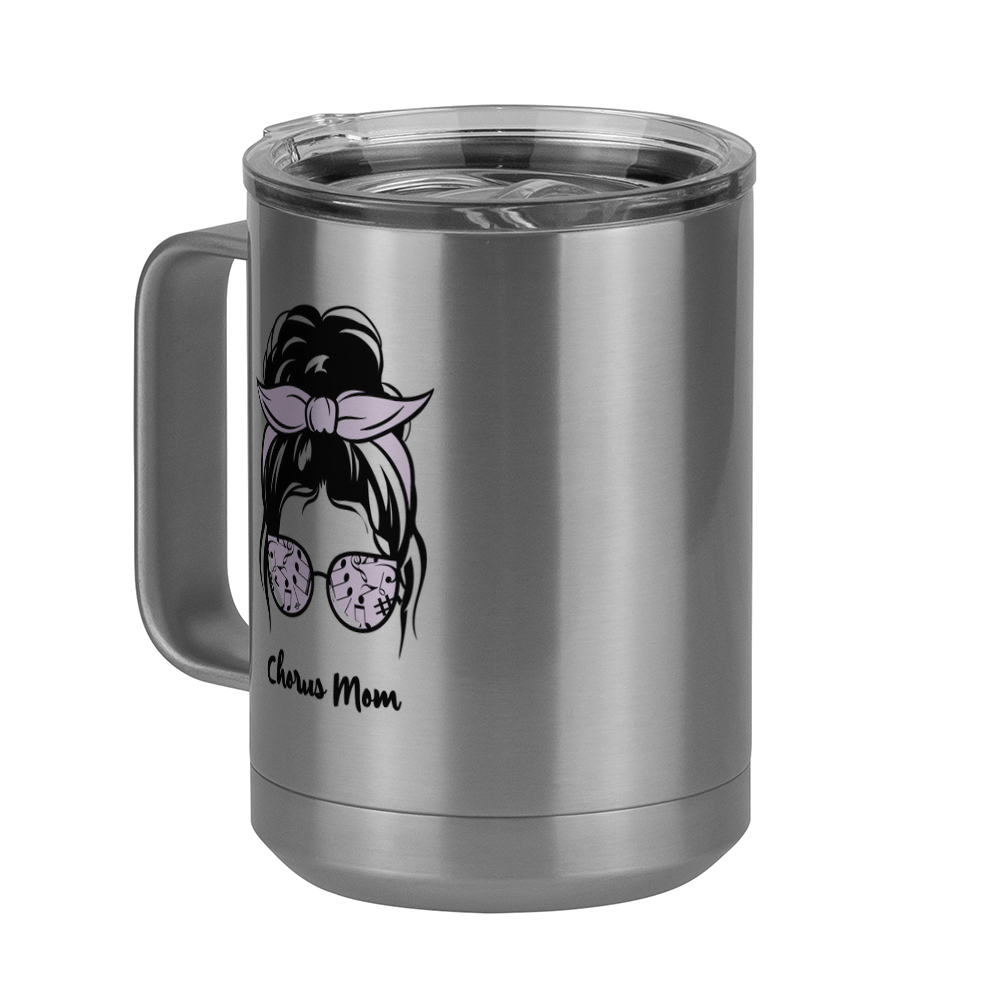 Personalized Messy Bun Coffee Mug Tumbler with Handle (15 oz) - Chorus Mom - Front Left View