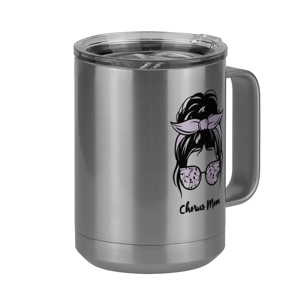 Personalized Messy Bun Coffee Mug Tumbler with Handle (15 oz) - Chorus Mom - Front Right View