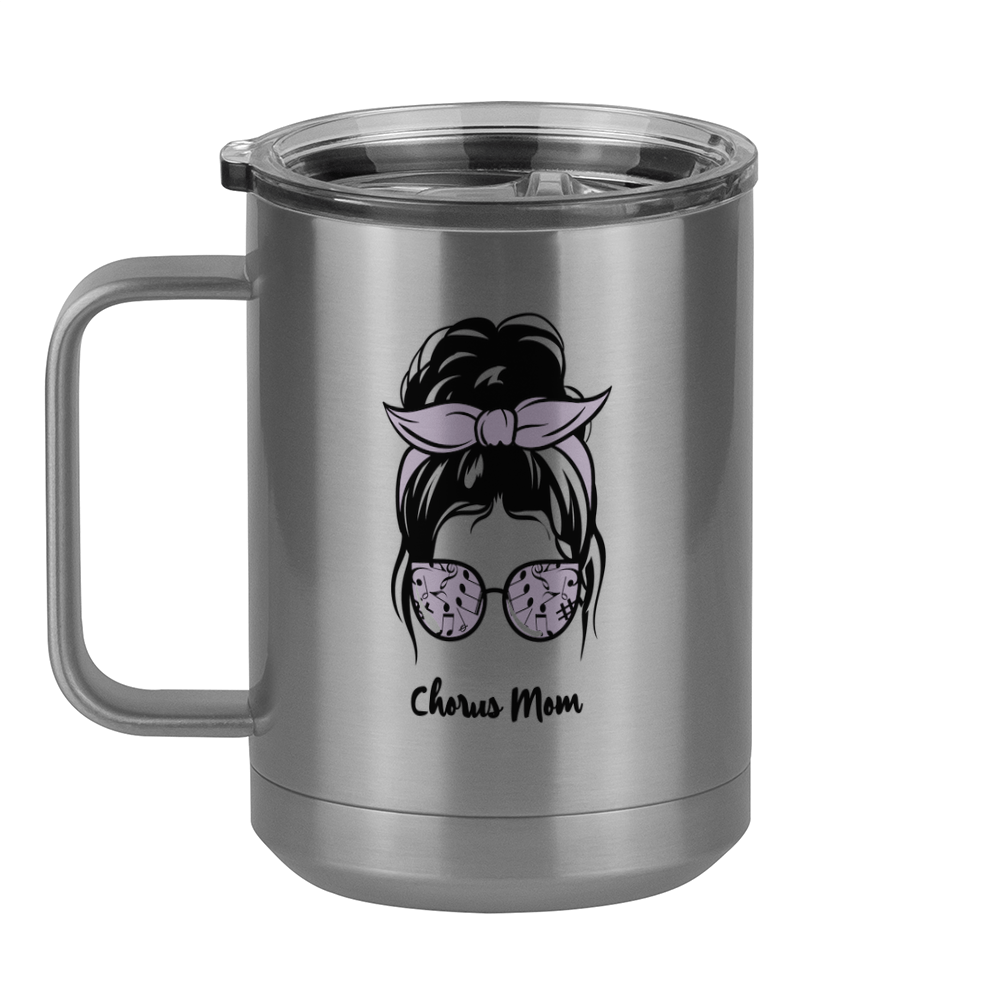 Personalized Messy Bun Coffee Mug Tumbler with Handle (15 oz) - Chorus Mom - Left View