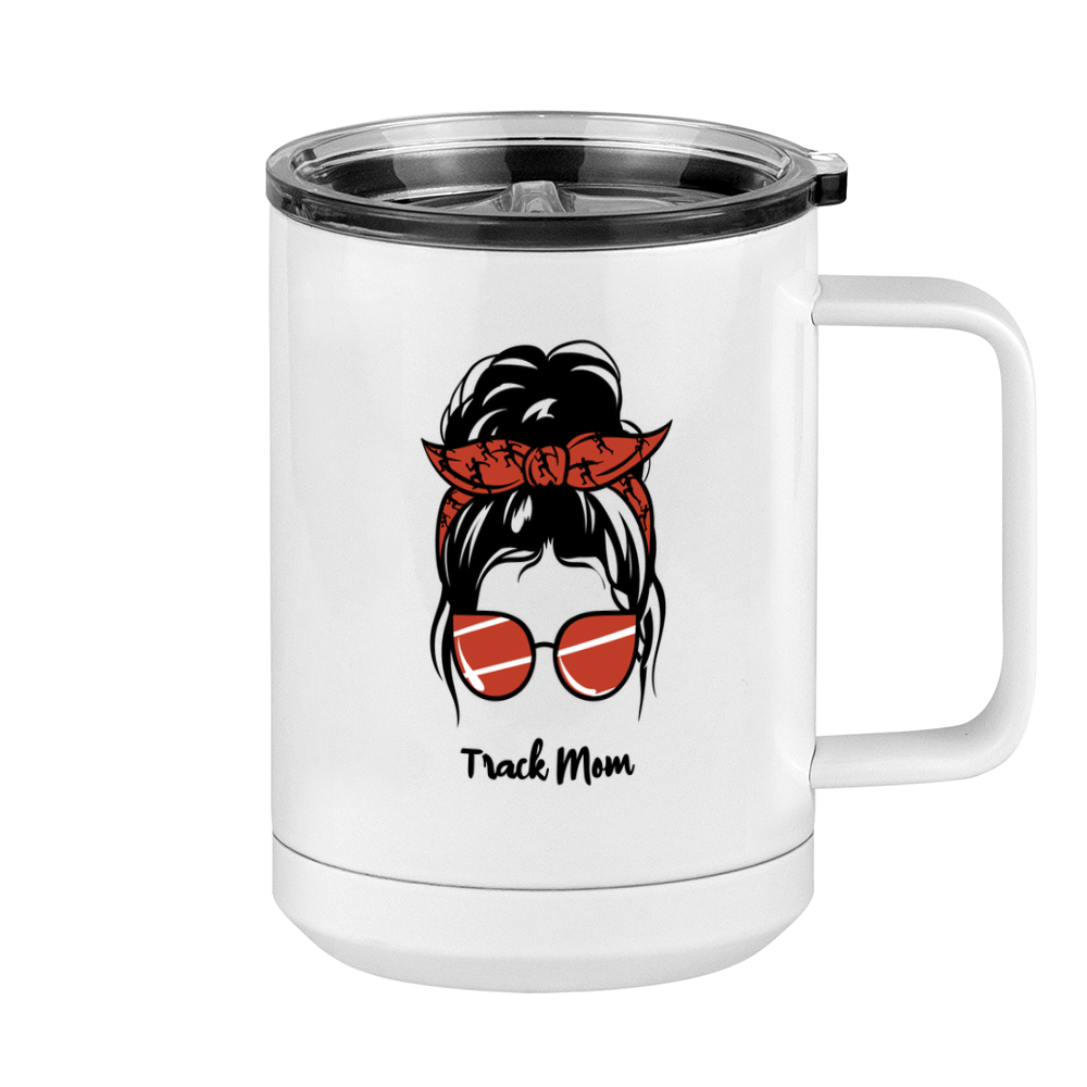Personalized Messy Bun Coffee Mug Tumbler with Handle (15 oz) - Track Mom - Right View