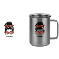 Thumbnail for Personalized Messy Bun Coffee Mug Tumbler with Handle (15 oz) - Track Mom - Design View