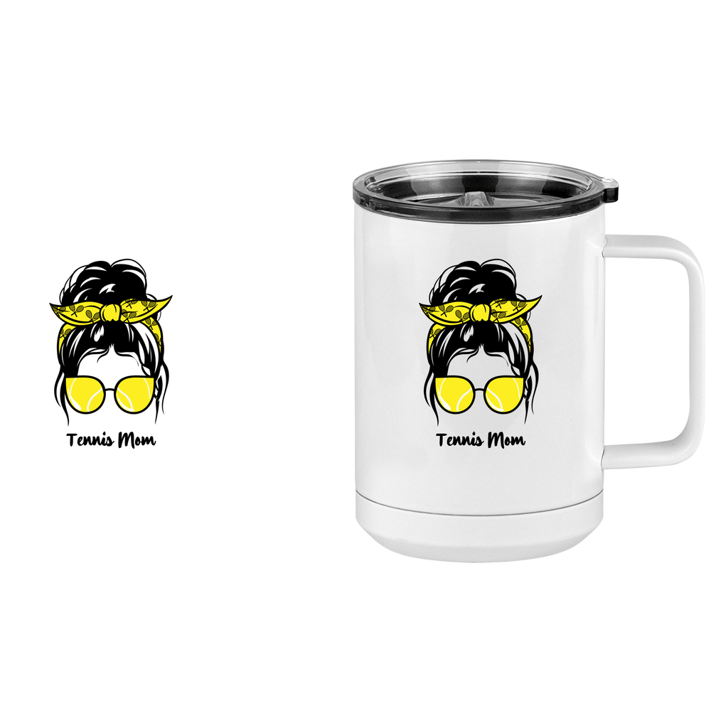 Personalized Messy Bun Coffee Mug Tumbler with Handle (15 oz) - Tennis Mom - Design View