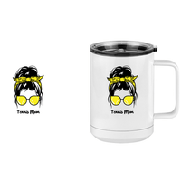 Thumbnail for Personalized Messy Bun Coffee Mug Tumbler with Handle (15 oz) - Tennis Mom - Design View