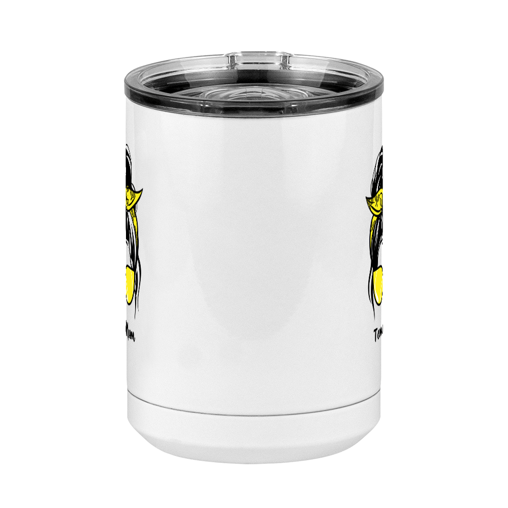 Personalized Messy Bun Coffee Mug Tumbler with Handle (15 oz) - Tennis Mom - Front View