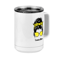 Thumbnail for Personalized Messy Bun Coffee Mug Tumbler with Handle (15 oz) - Tennis Mom - Front Right View