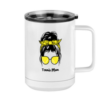 Thumbnail for Personalized Messy Bun Coffee Mug Tumbler with Handle (15 oz) - Tennis Mom - Right View