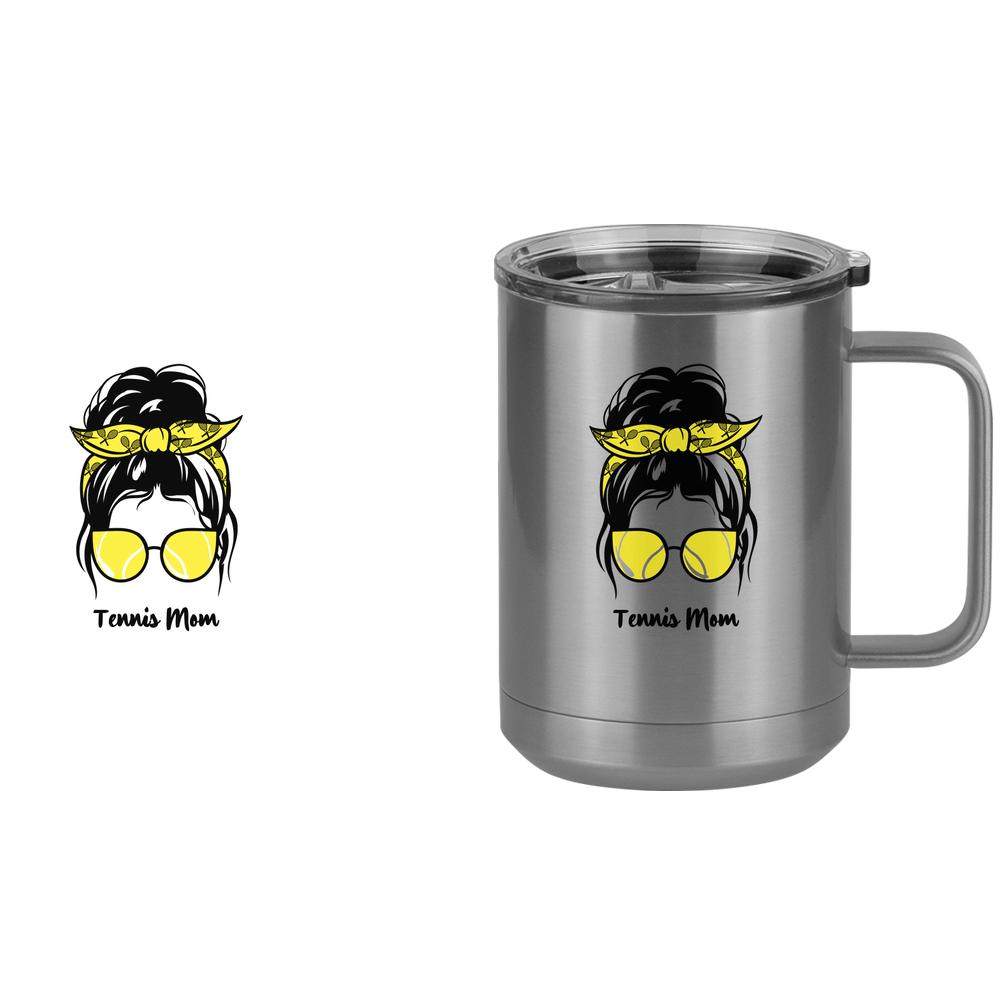 Personalized Messy Bun Coffee Mug Tumbler with Handle (15 oz) - Tennis Mom - Design View