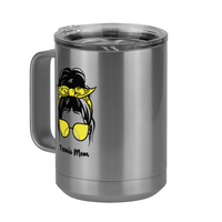 Thumbnail for Personalized Messy Bun Coffee Mug Tumbler with Handle (15 oz) - Tennis Mom - Front Left View