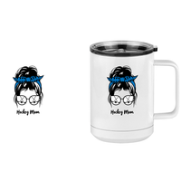 Thumbnail for Personalized Messy Bun Coffee Mug Tumbler with Handle (15 oz) - Hockey Mom - Design View