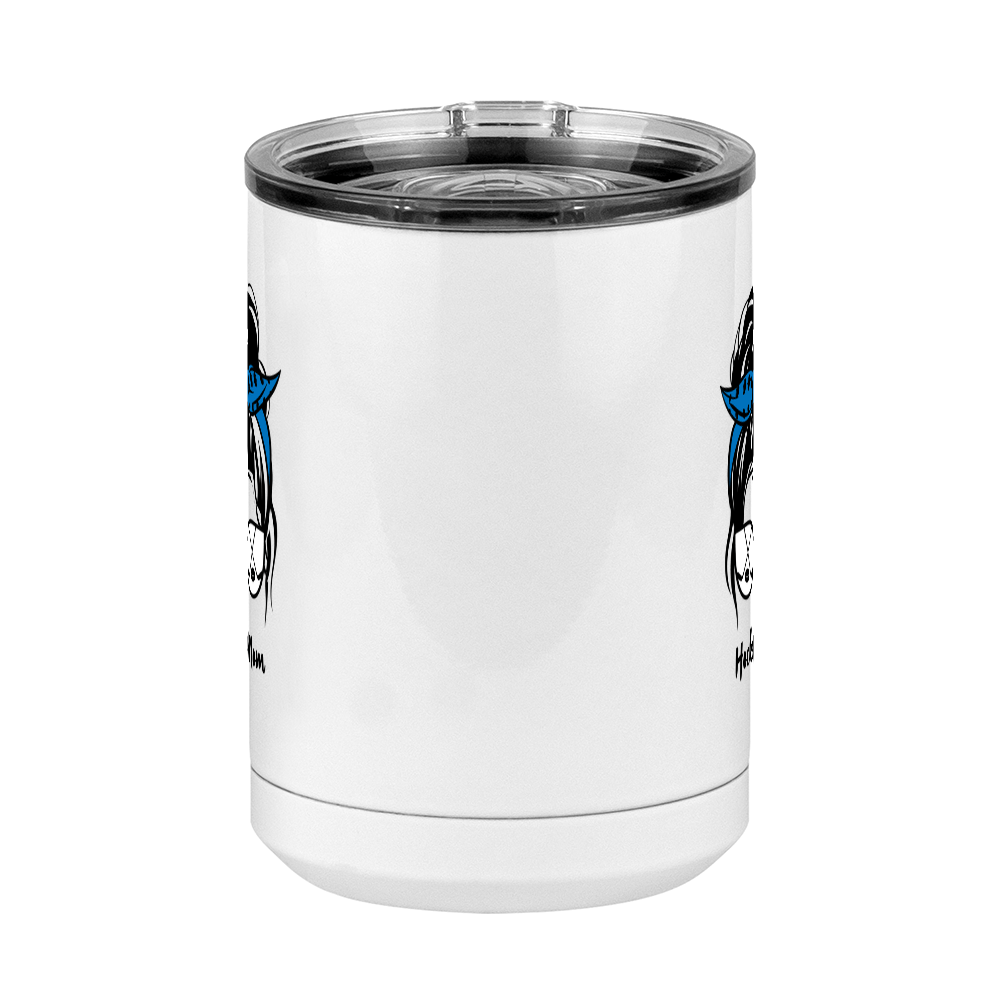 Personalized Messy Bun Coffee Mug Tumbler with Handle (15 oz) - Hockey Mom - Front View