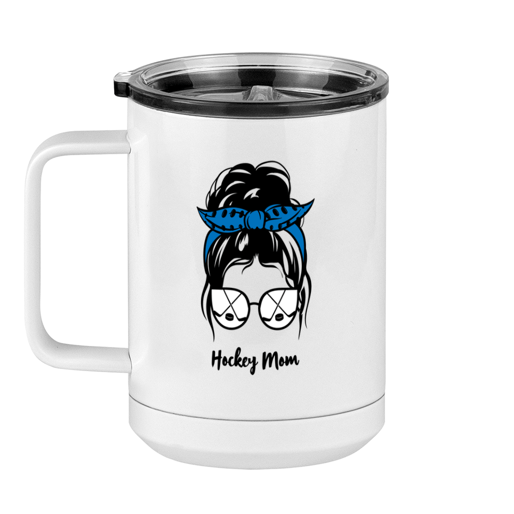 Personalized Messy Bun Coffee Mug Tumbler with Handle (15 oz) - Hockey Mom - Left View