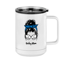 Thumbnail for Personalized Messy Bun Coffee Mug Tumbler with Handle (15 oz) - Hockey Mom - Right View