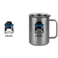 Thumbnail for Personalized Messy Bun Coffee Mug Tumbler with Handle (15 oz) - Hockey Mom - Design View