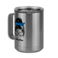 Thumbnail for Personalized Messy Bun Coffee Mug Tumbler with Handle (15 oz) - Hockey Mom - Front Left View