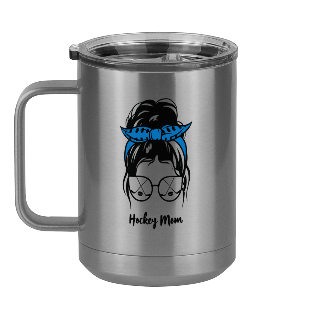 Personalized Messy Bun Coffee Mug Tumbler with Handle (15 oz) - Hockey Mom - Left View