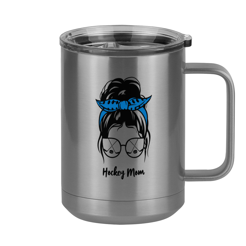 Personalized Messy Bun Coffee Mug Tumbler with Handle (15 oz) - Hockey Mom - Right View