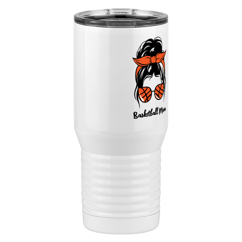 Personalized Messy Bun Tall Travel Tumbler (20 oz) - Basketball Mom - Front Right View