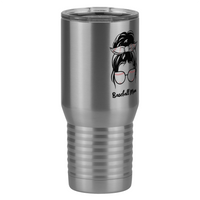 Thumbnail for Personalized Messy Bun Tall Travel Tumbler (20 oz) - Baseball Mom - Front Right View