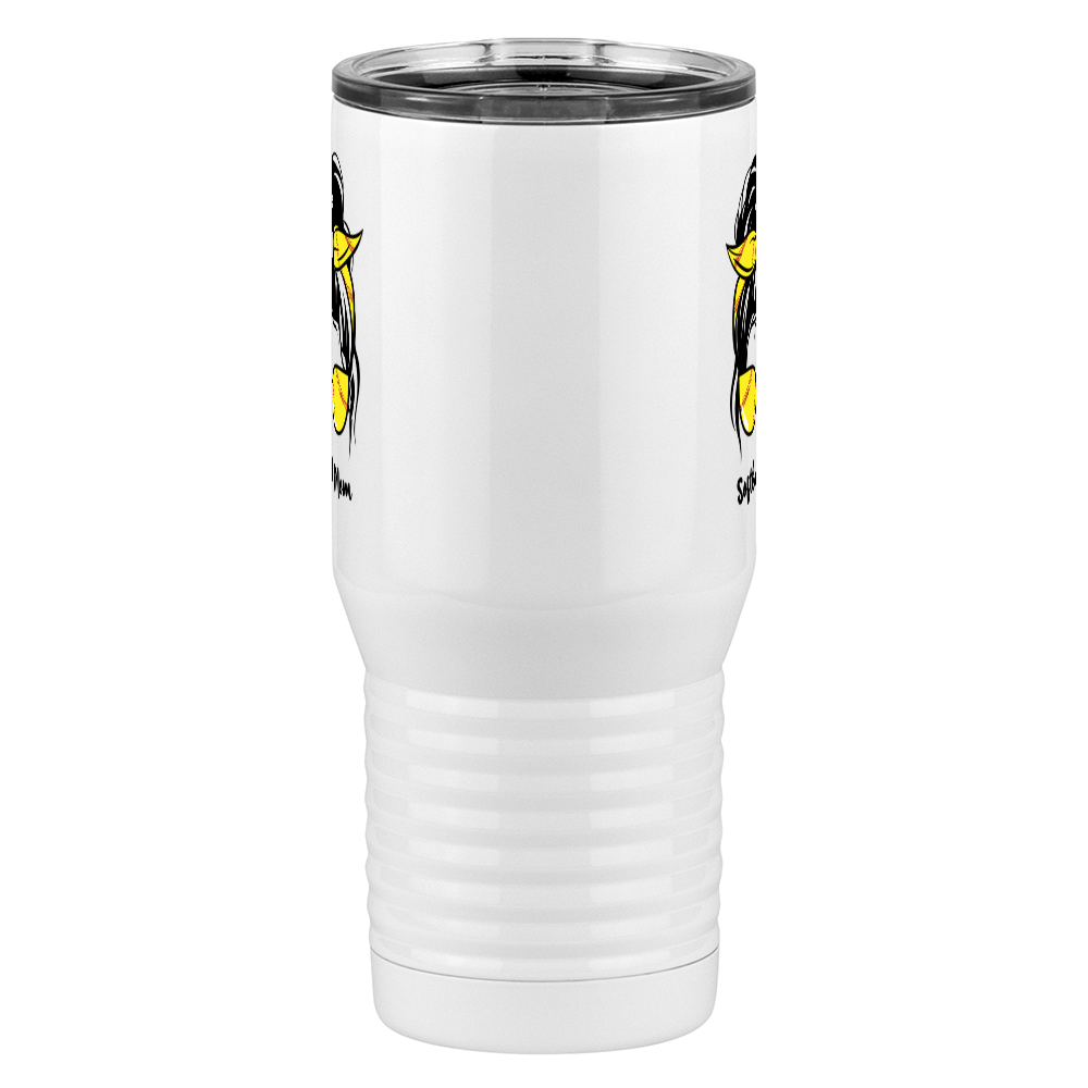 Personalized Messy Bun Tall Travel Tumbler (20 oz) - Softball Mom - Front View