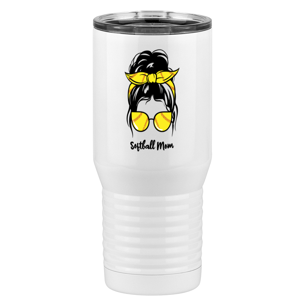 Personalized Messy Bun Tall Travel Tumbler (20 oz) - Softball Mom - Left View