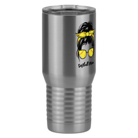 Thumbnail for Personalized Messy Bun Tall Travel Tumbler (20 oz) - Softball Mom - Front Right View